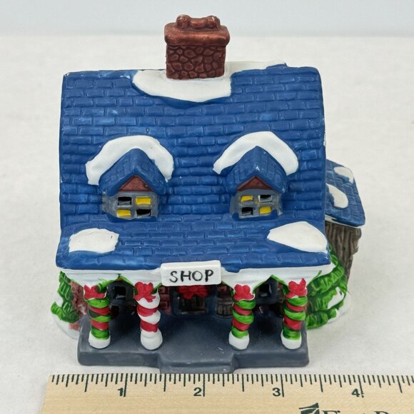Vtg Lotus Ceramic Holiday Village Miniature Shop Snowy Roof Festive Christmas 4" - Picture 8 of 9